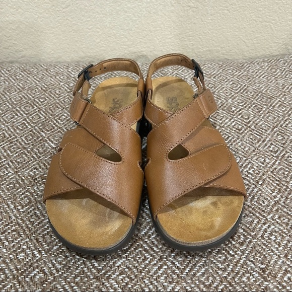New SAS Huggy Sandals Women's Caramel Brown Leather Tripad Comfort Sz 7 Casual - Picture 2 of 7